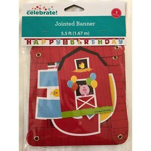 Walmart Celebrate! Jointed Farm Animals Barn Party Happy Birthday Banner 5.5'‎